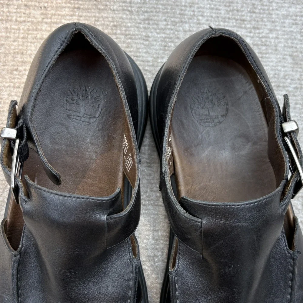 Vintage Timberland Fisherman Sandals Black Leather Buckle Shoes 89001 Mens 9.5M